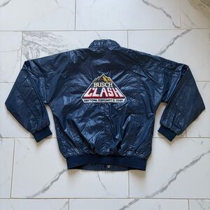 Vintage 1986 Daytona Busch Clash NASCAR Racing Jacket Size L Blue Members Only